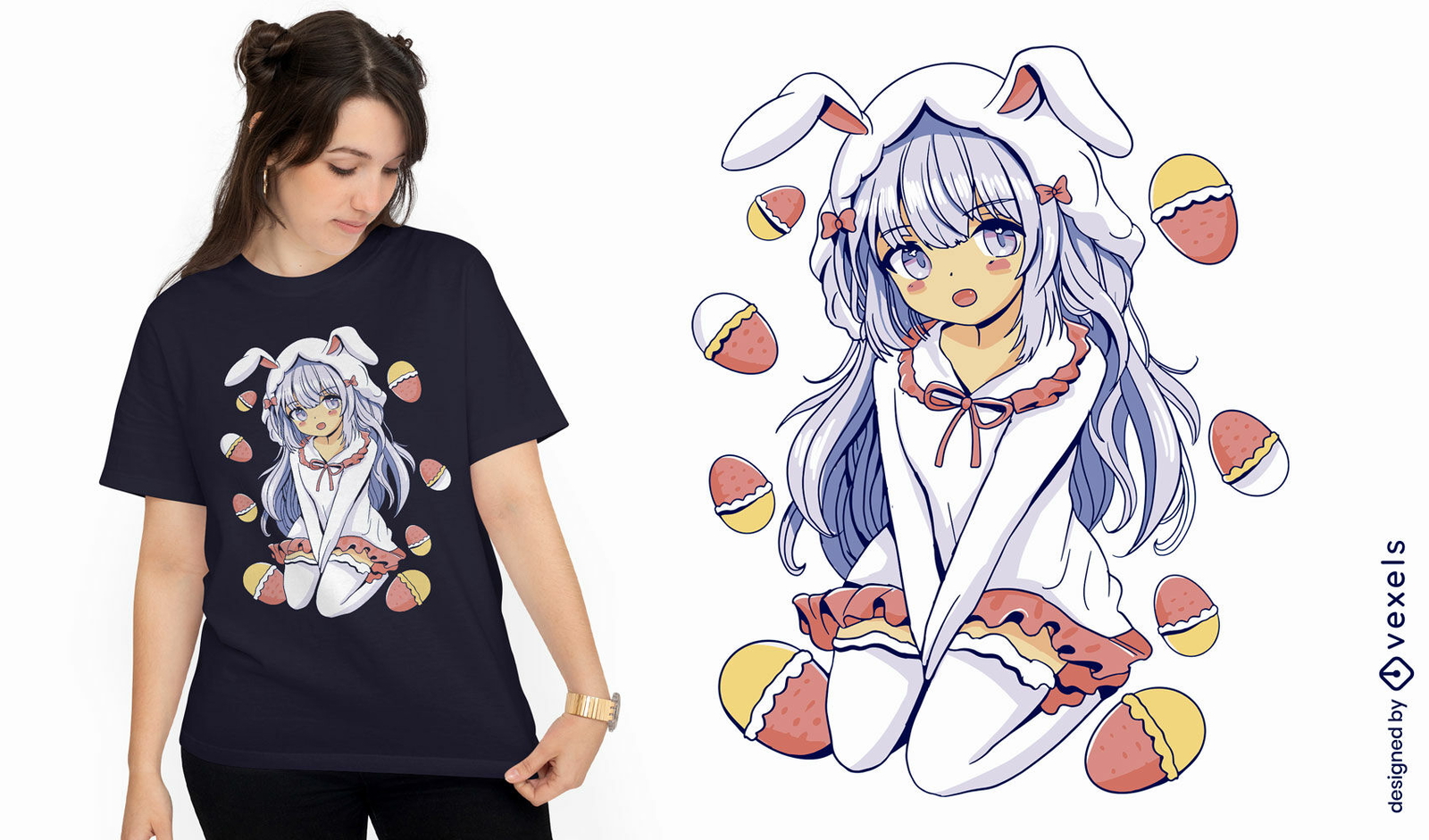 Design de camiseta de feriado de páscoa de garota de anime