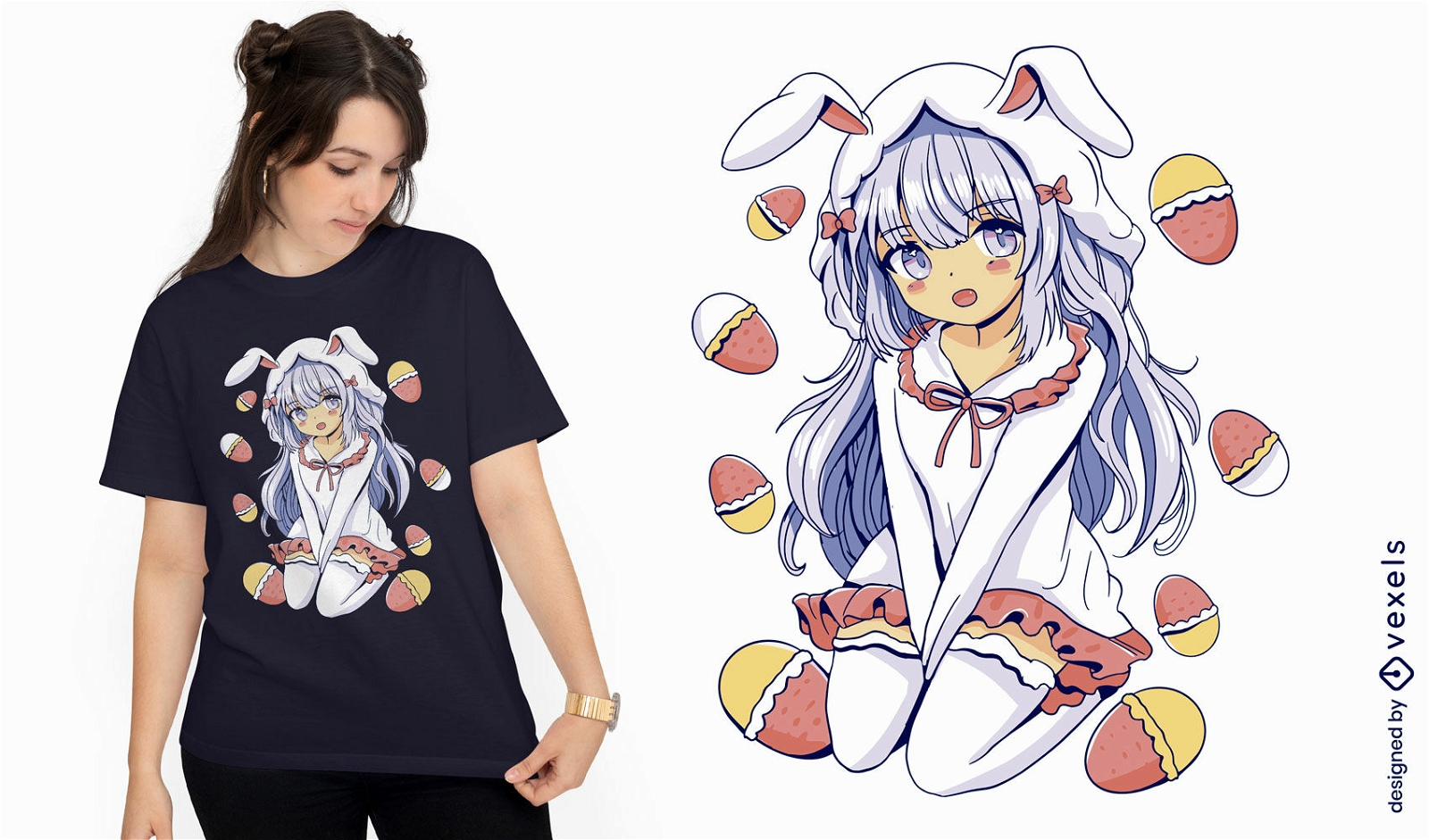Diseño de camiseta de vacaciones de pascua de anime girl