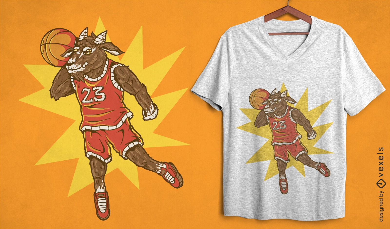 Ziegen-Basketballspieler-T-Shirt-Design