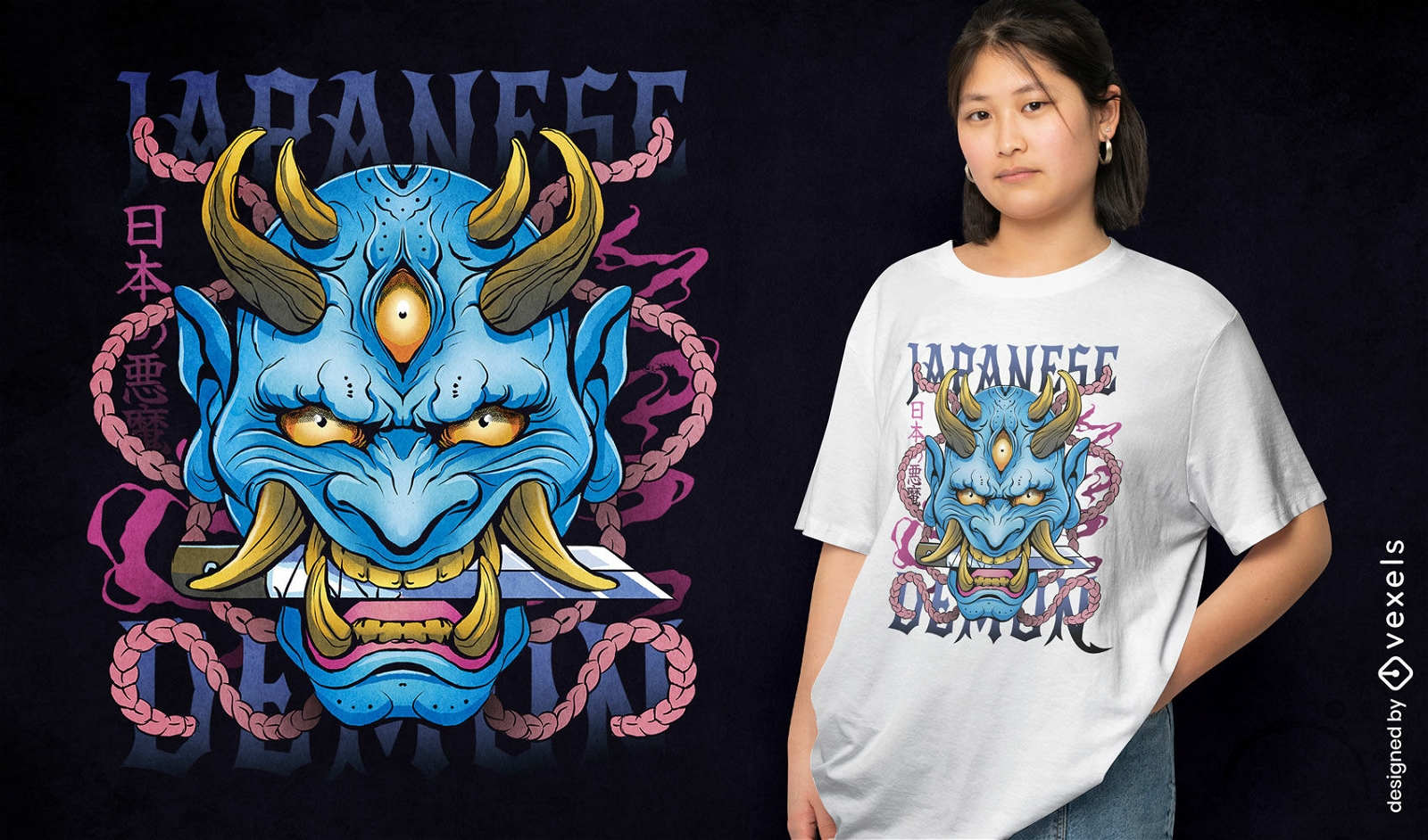 Diseño de camiseta tradicional demonio Oni.