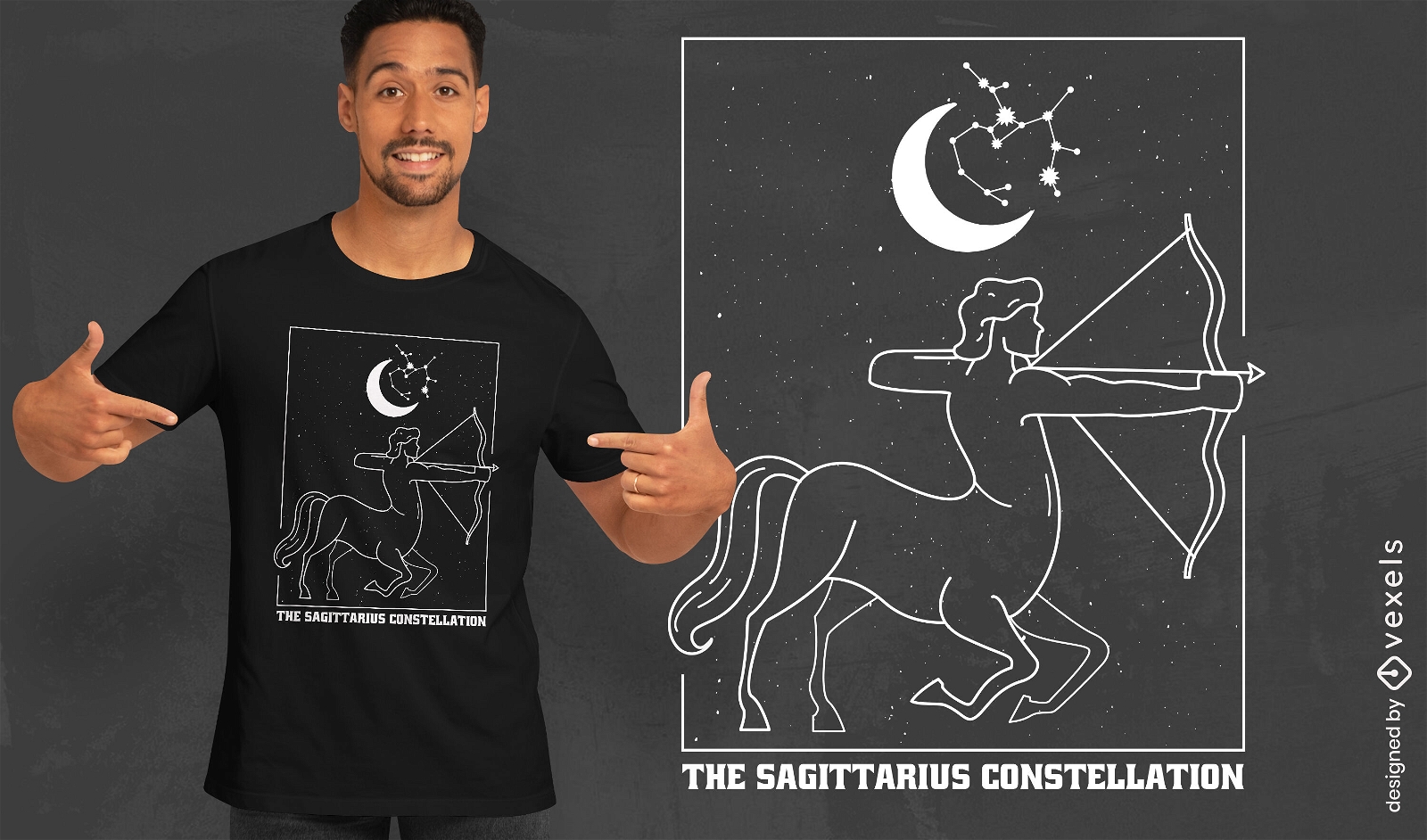 Diseño de camiseta de la constelación del zodiaco de Sagitario.
