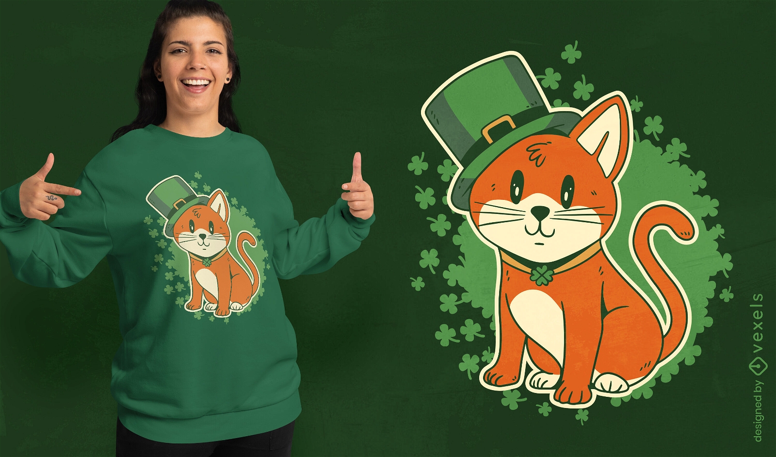 Animal gato com design de camiseta de chapéu irlandês