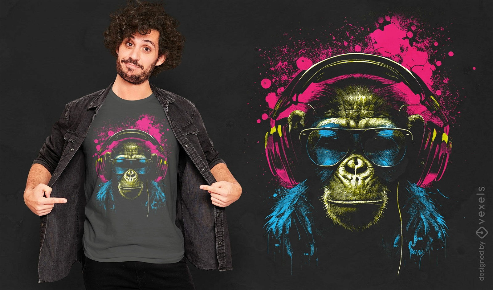 Cooler Affe mit Kopfhörer-T-Shirt-Design