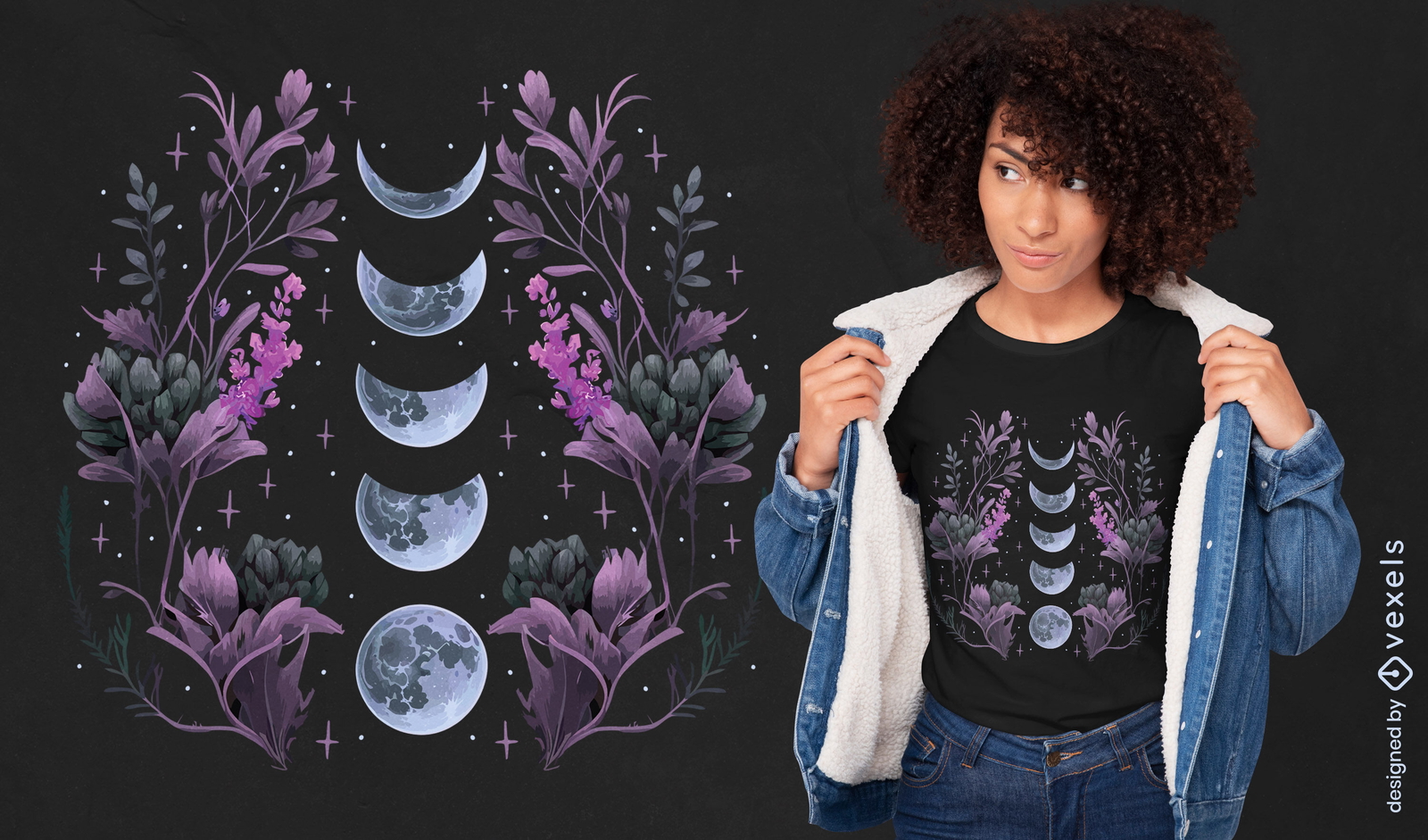 Diseño de camiseta de fases de luna oscura.