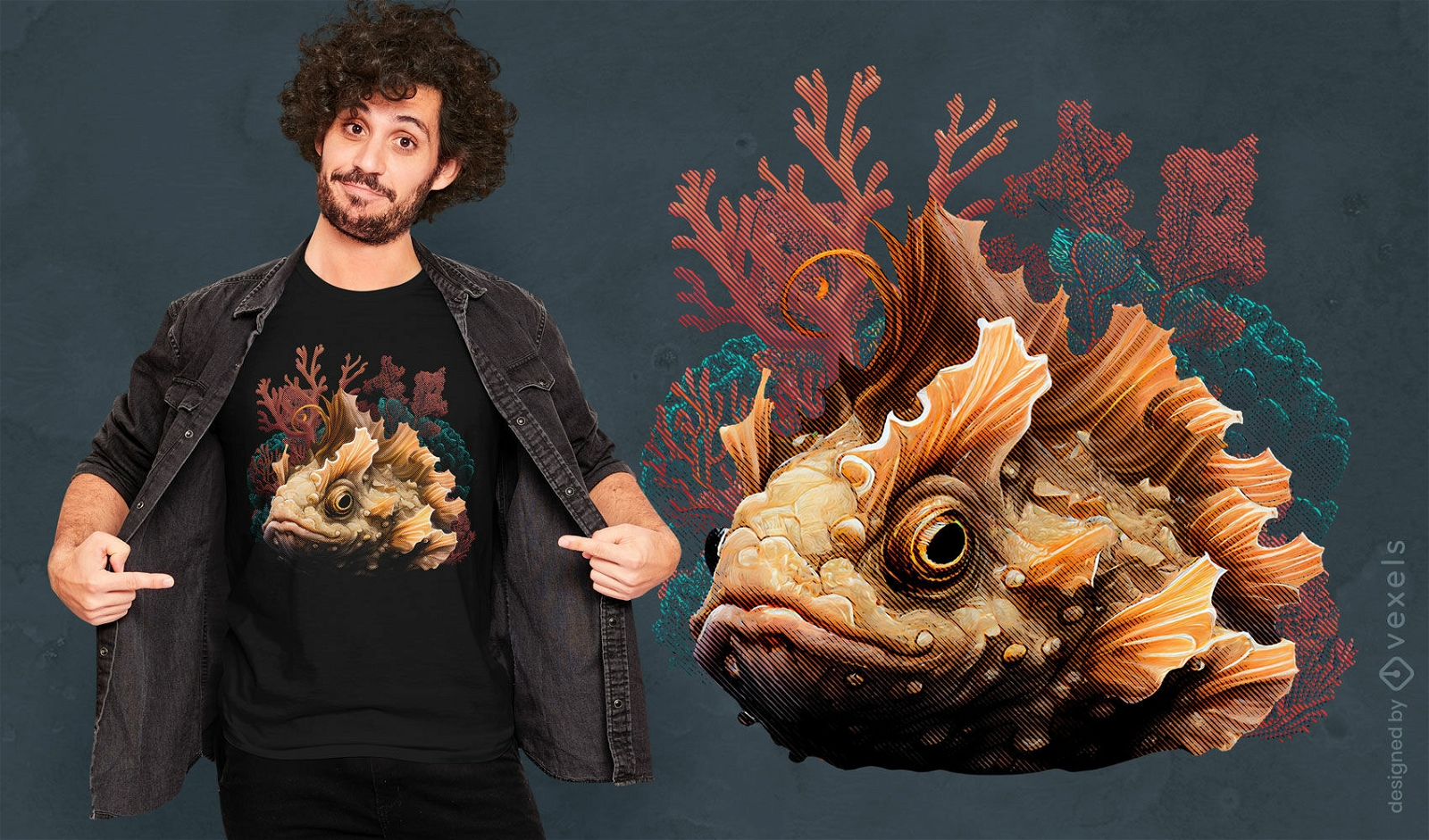 Diseño de camiseta acuática de pez rana.