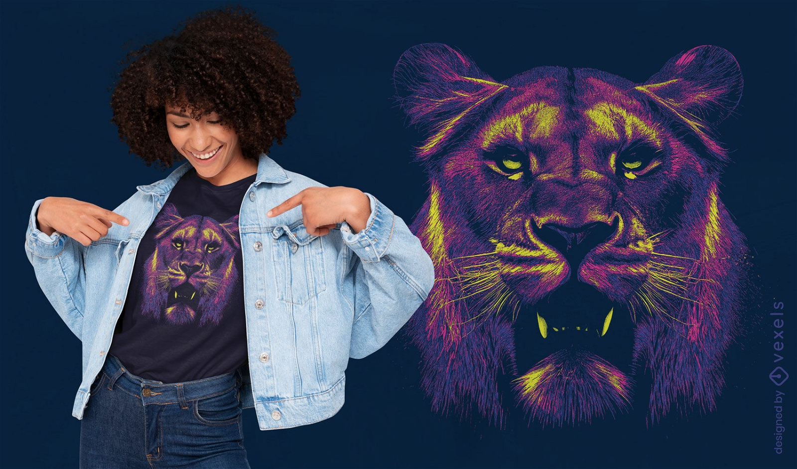 Diseño de camiseta de retrato de leona.