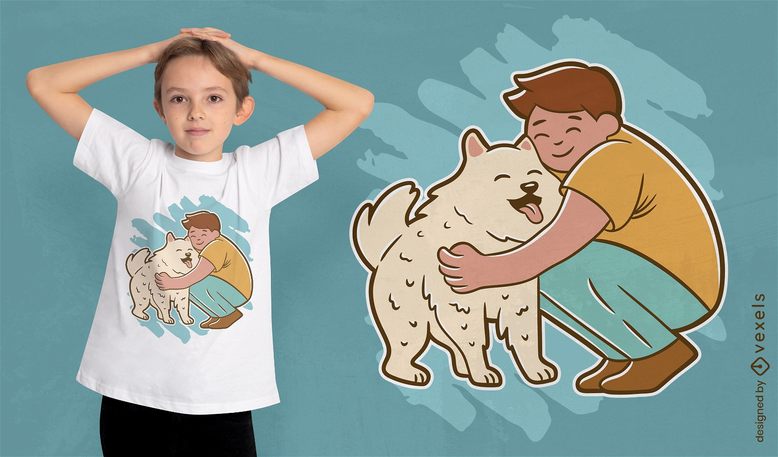 Design de camiseta de amigos felizes de cachorro e menino