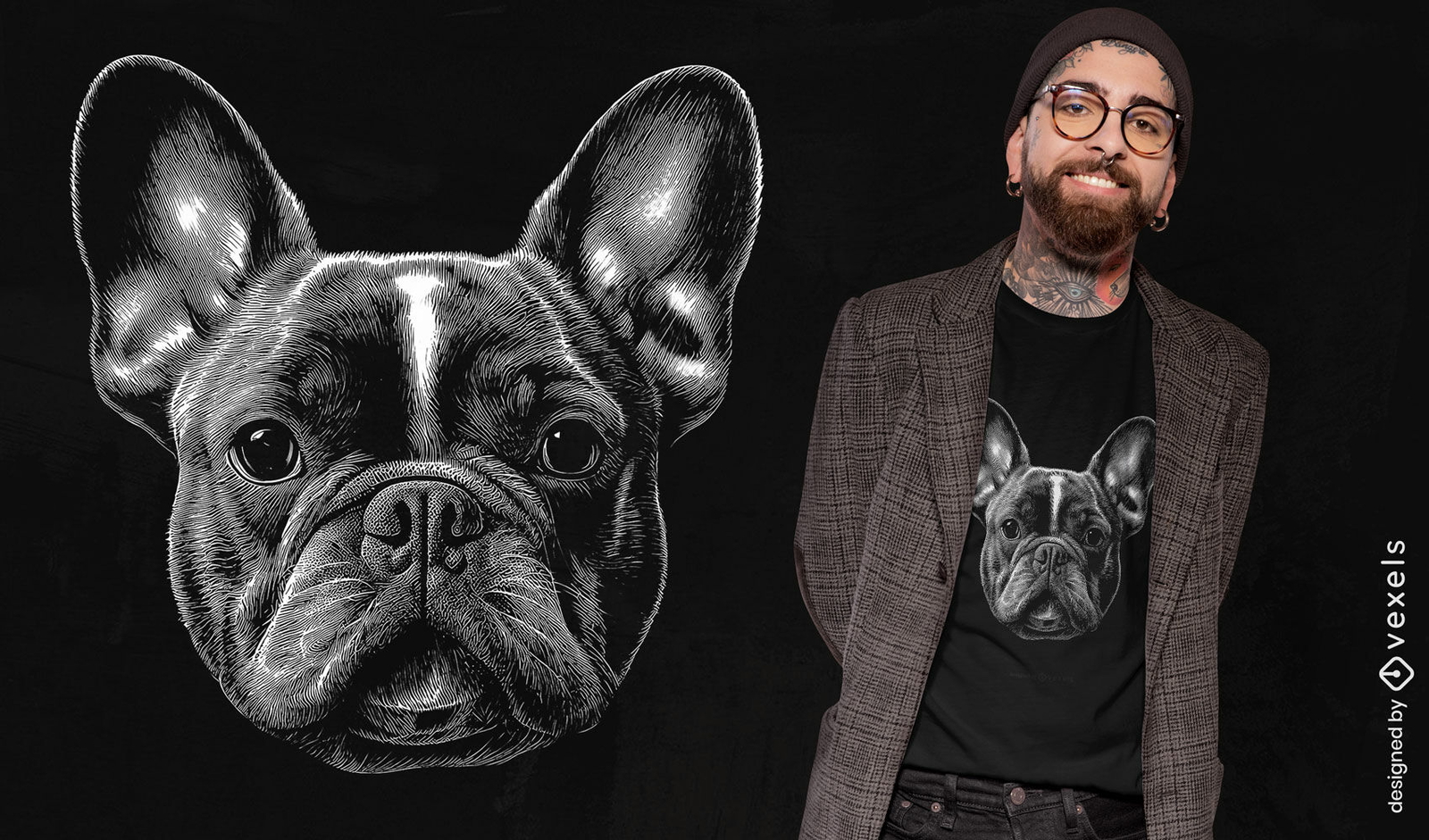 Diseño de camiseta de retrato de bulldog.