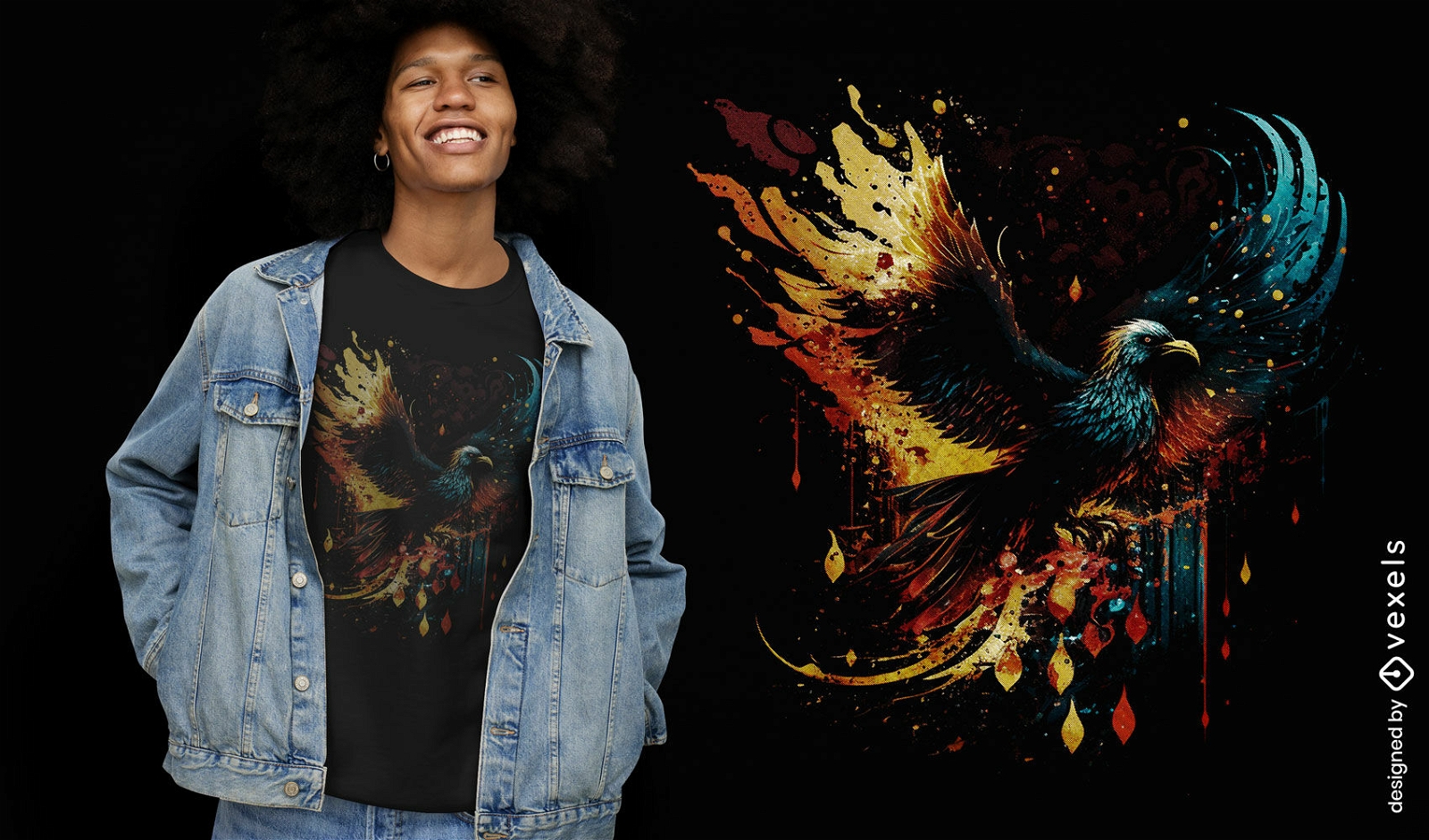 Design de camiseta Phoenix em fogo e água