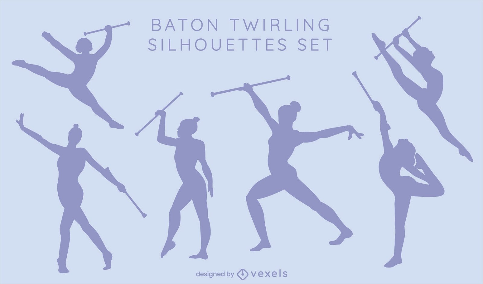 Baton swirling silhouette set 