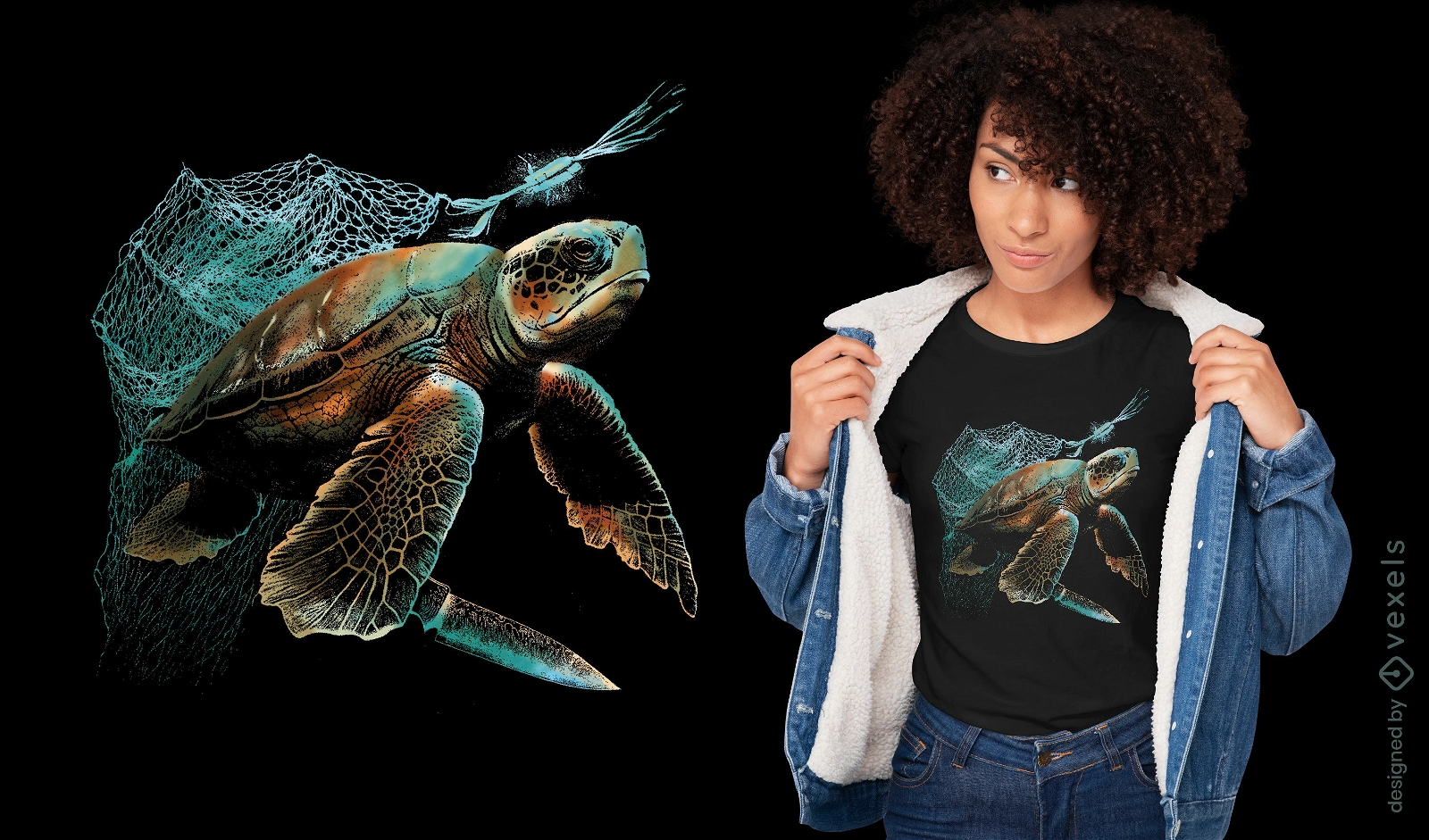 Design de camiseta para conserva??o de tartarugas marinhas