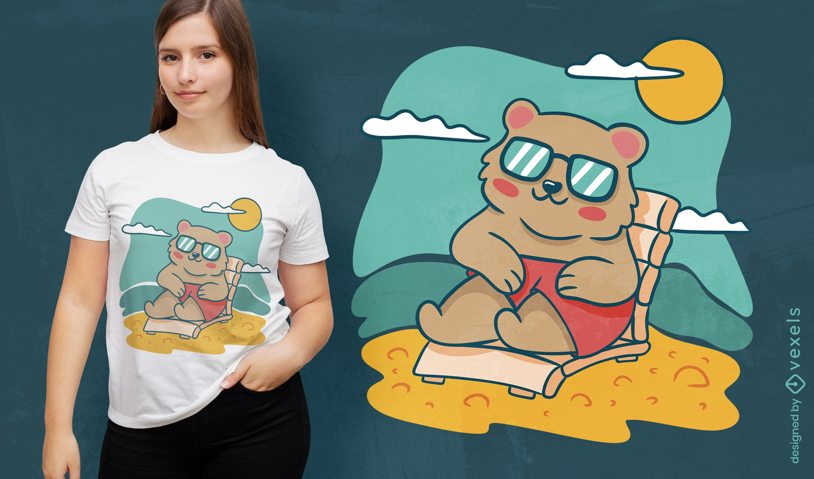 Urso de pelúcia no design de camiseta de praia