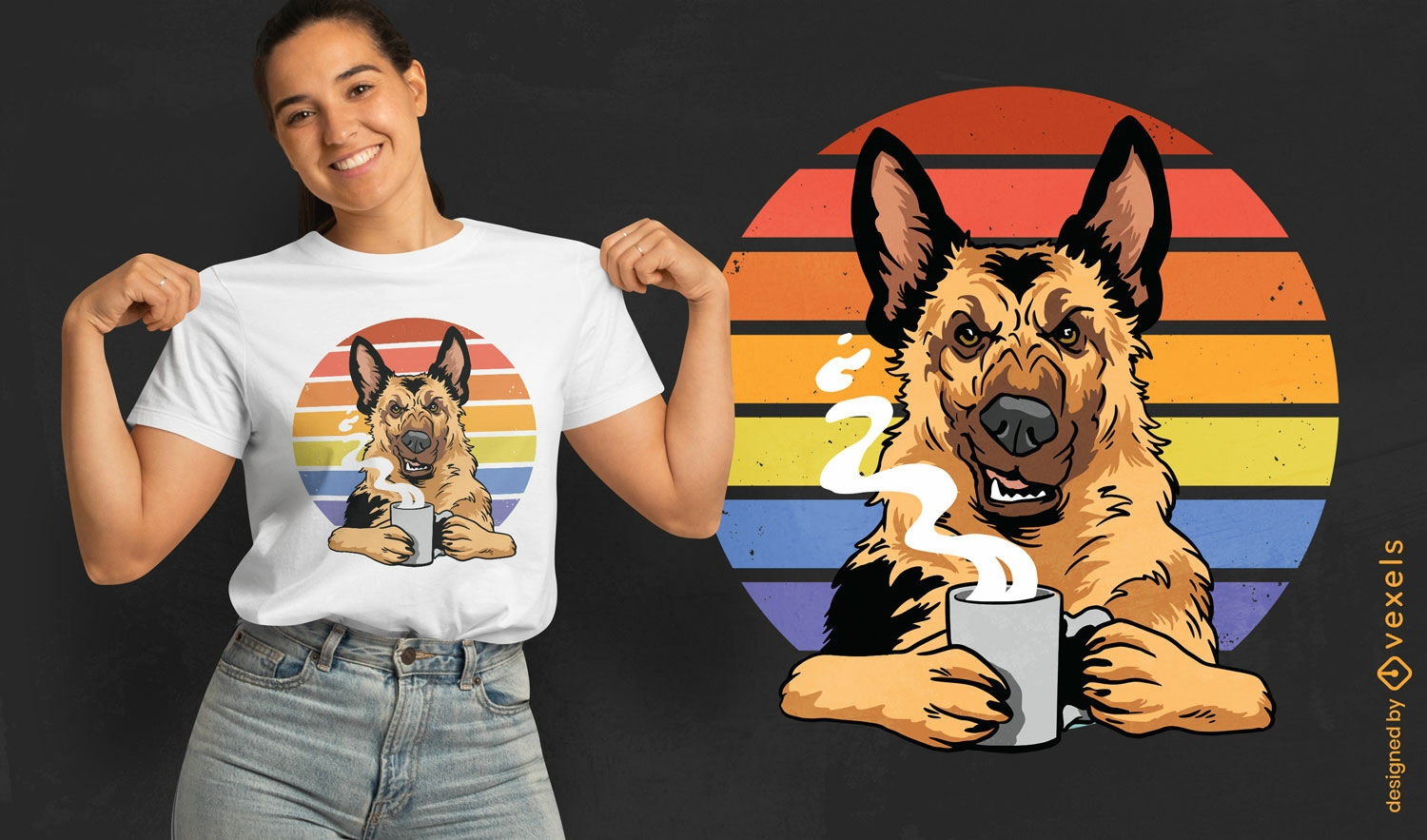 German shepherd dog coffee t-shirt design