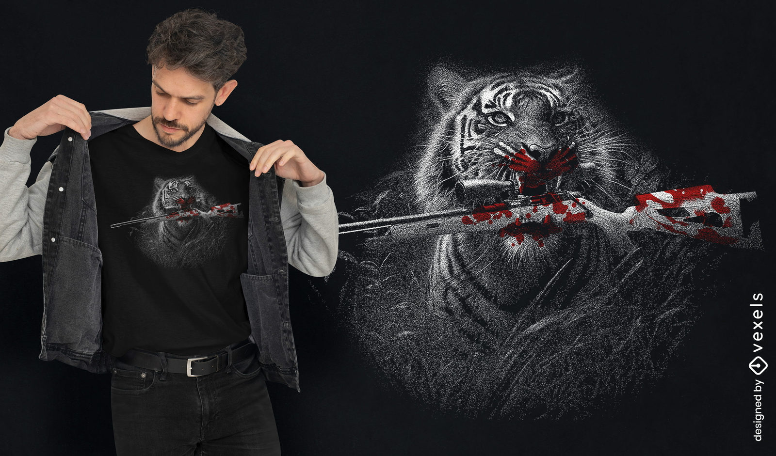 Design de camiseta de caçador de tigres