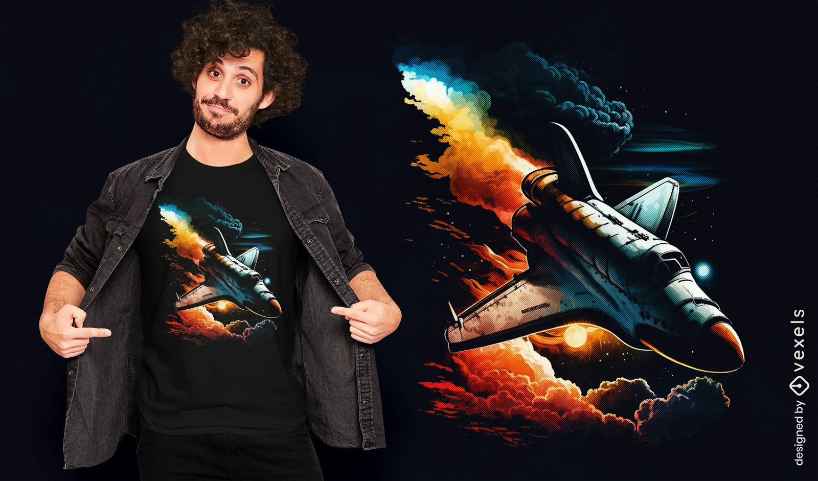 Diseño de camiseta de lanzamiento del transbordador espacial.