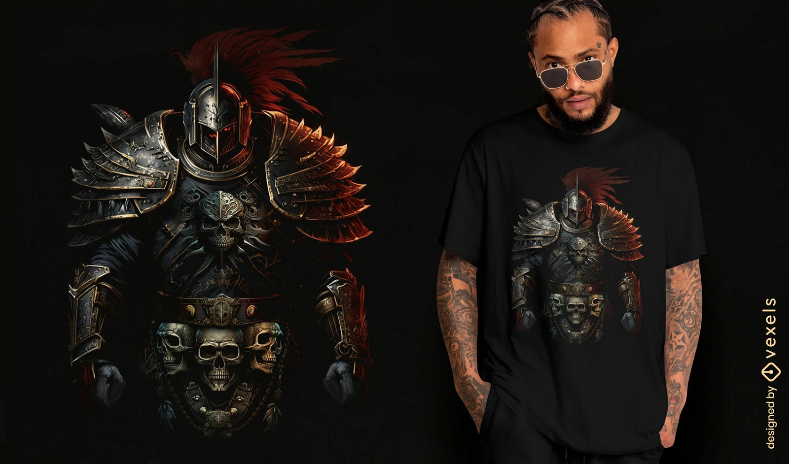 Diseño de camiseta de armadura de guerrero samurai.