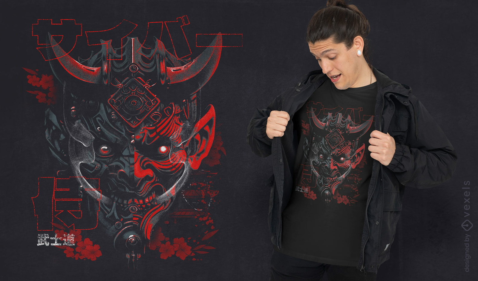 Diseño de camiseta de máscara Cyberpunk Oni.