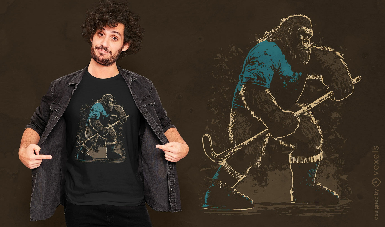 Diseño de camiseta Bigfoot jugando hockey.