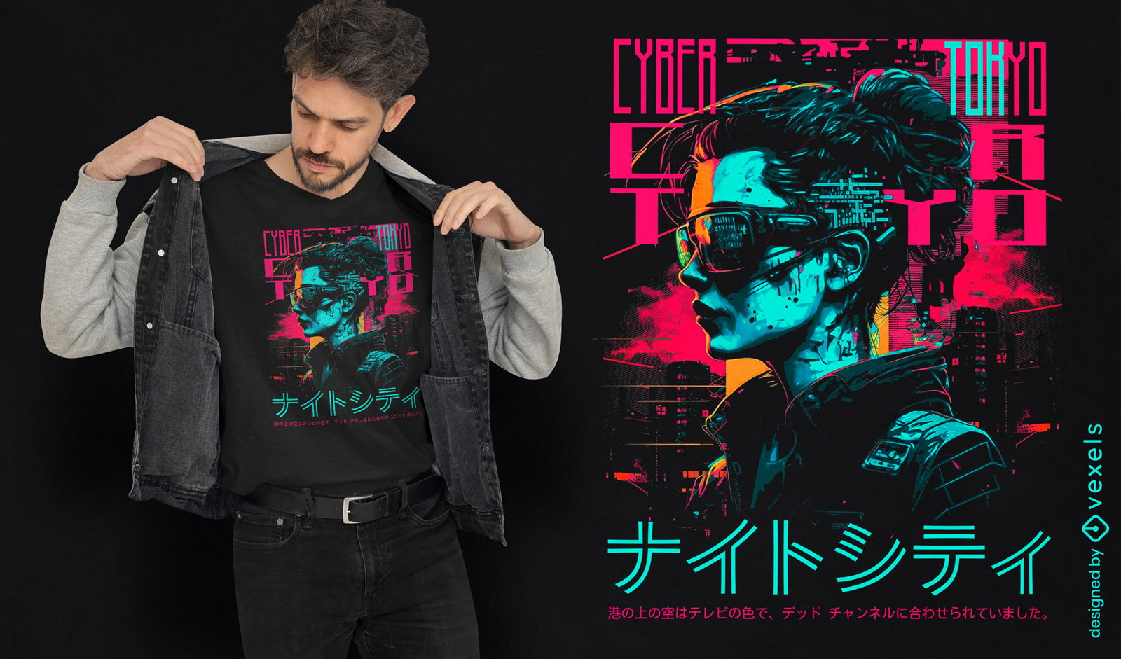 Diseño de camiseta Cyberpunk Tokio.