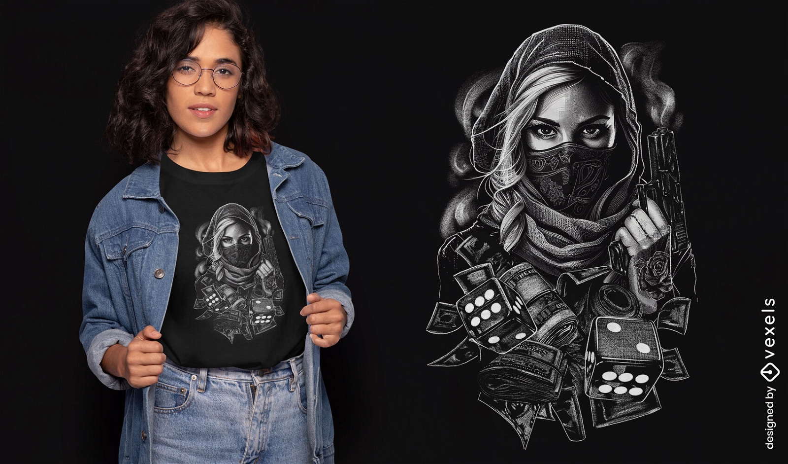 Diseño de camiseta de mujer armada.