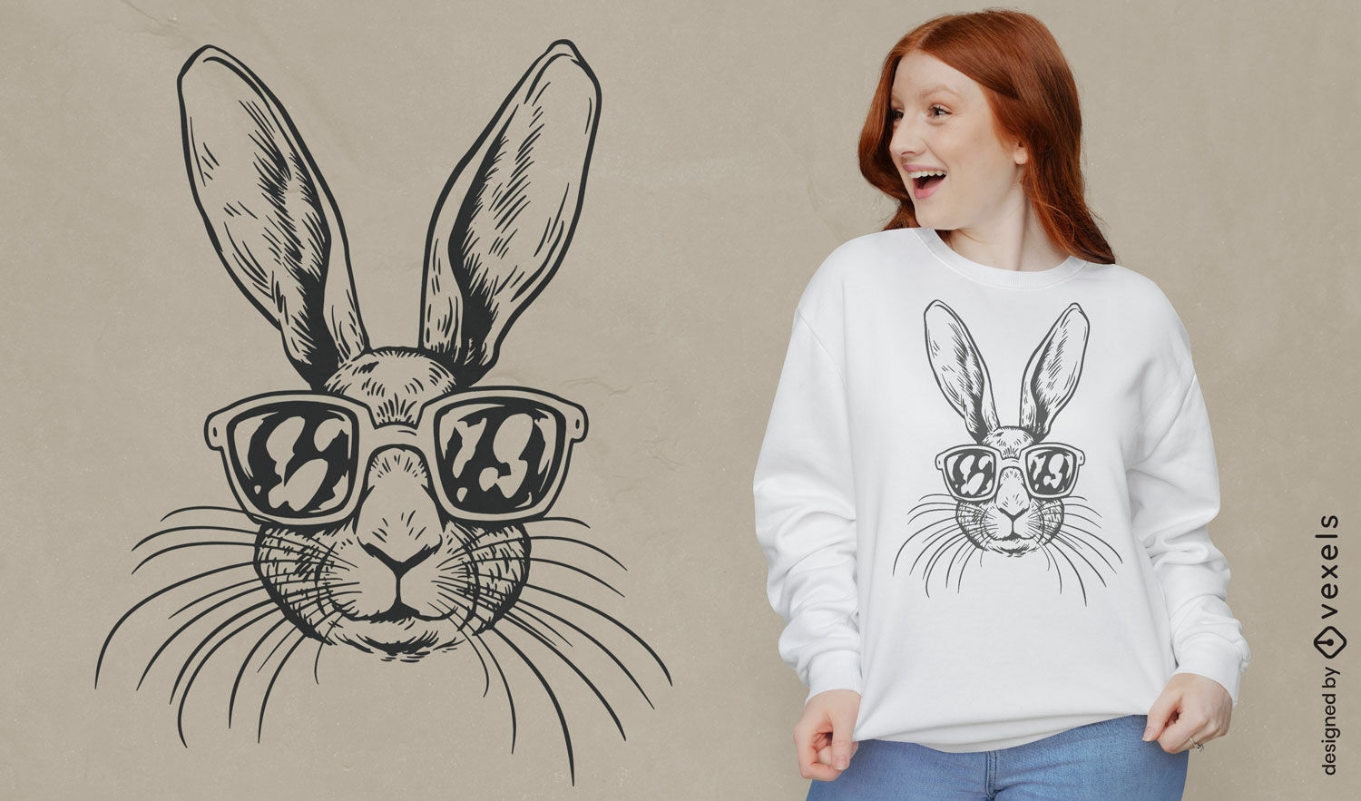 Diseño de camiseta de conejito hipster con gafas de sol.