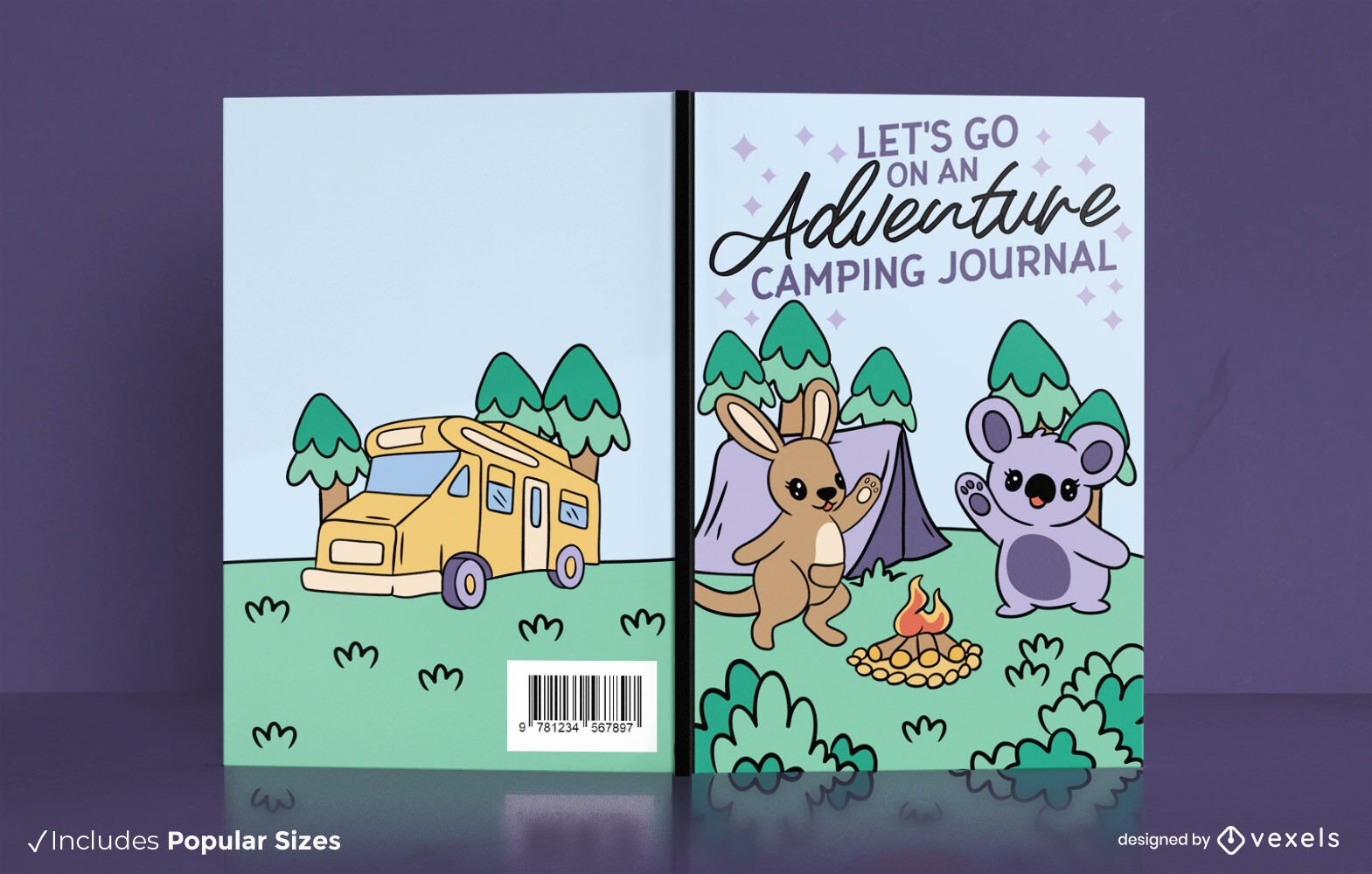 Animais em design de capa de livro de aventura de acampamento