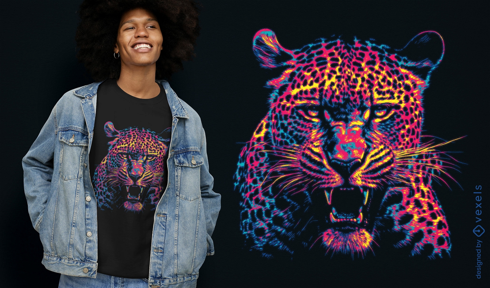 Diseño de camiseta de leopardo neón.