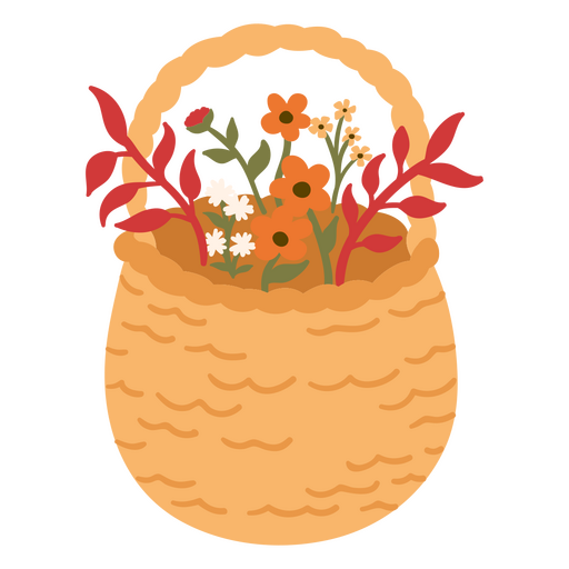 Cesta com flores dentro dela plana Desenho PNG