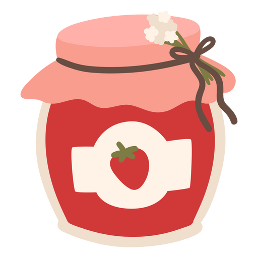 Tarro de mermelada de fresa con una flor. Diseño PNG
