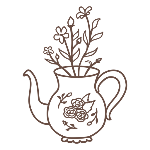 Illustration einer Teekanne mit Blumen darin PNG-Design