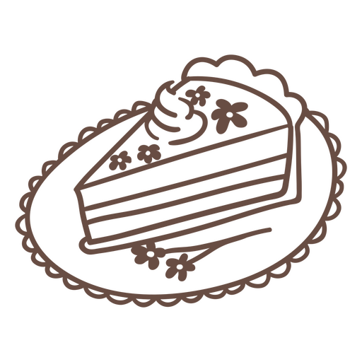 Piece of cake on a plate stroke PNG Design