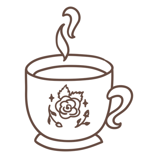 Cup of coffee with a rose on it PNG Design