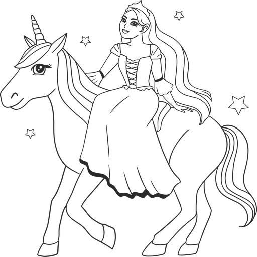 Fantasy princess and unicorn coloring page PNG Design