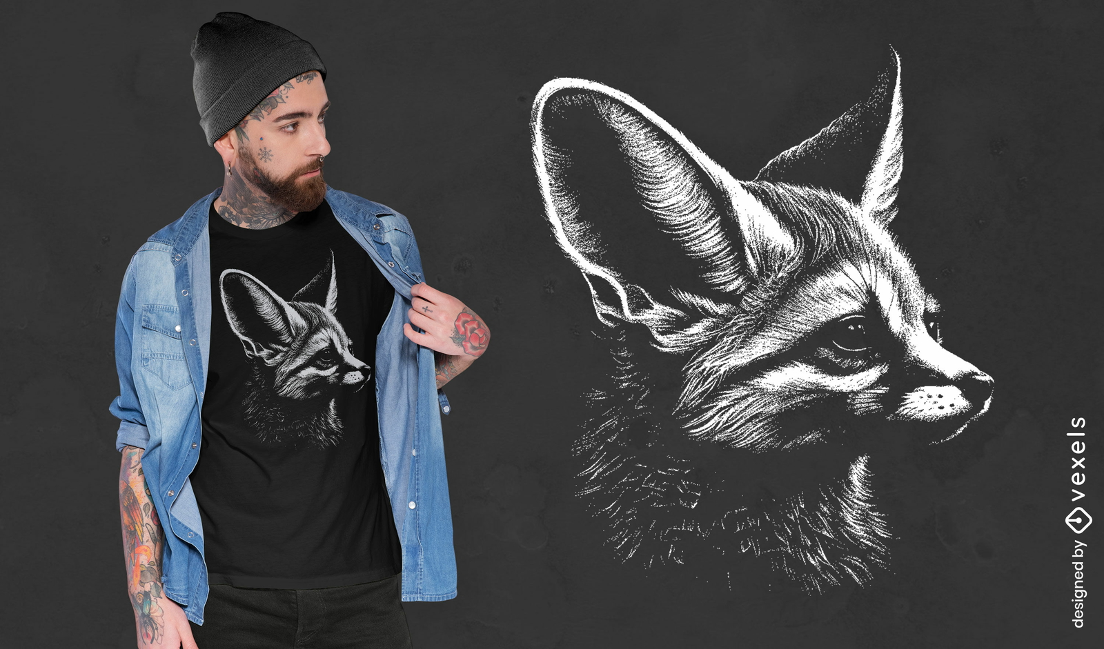 Atento diseño de camiseta de zorro Fennec.