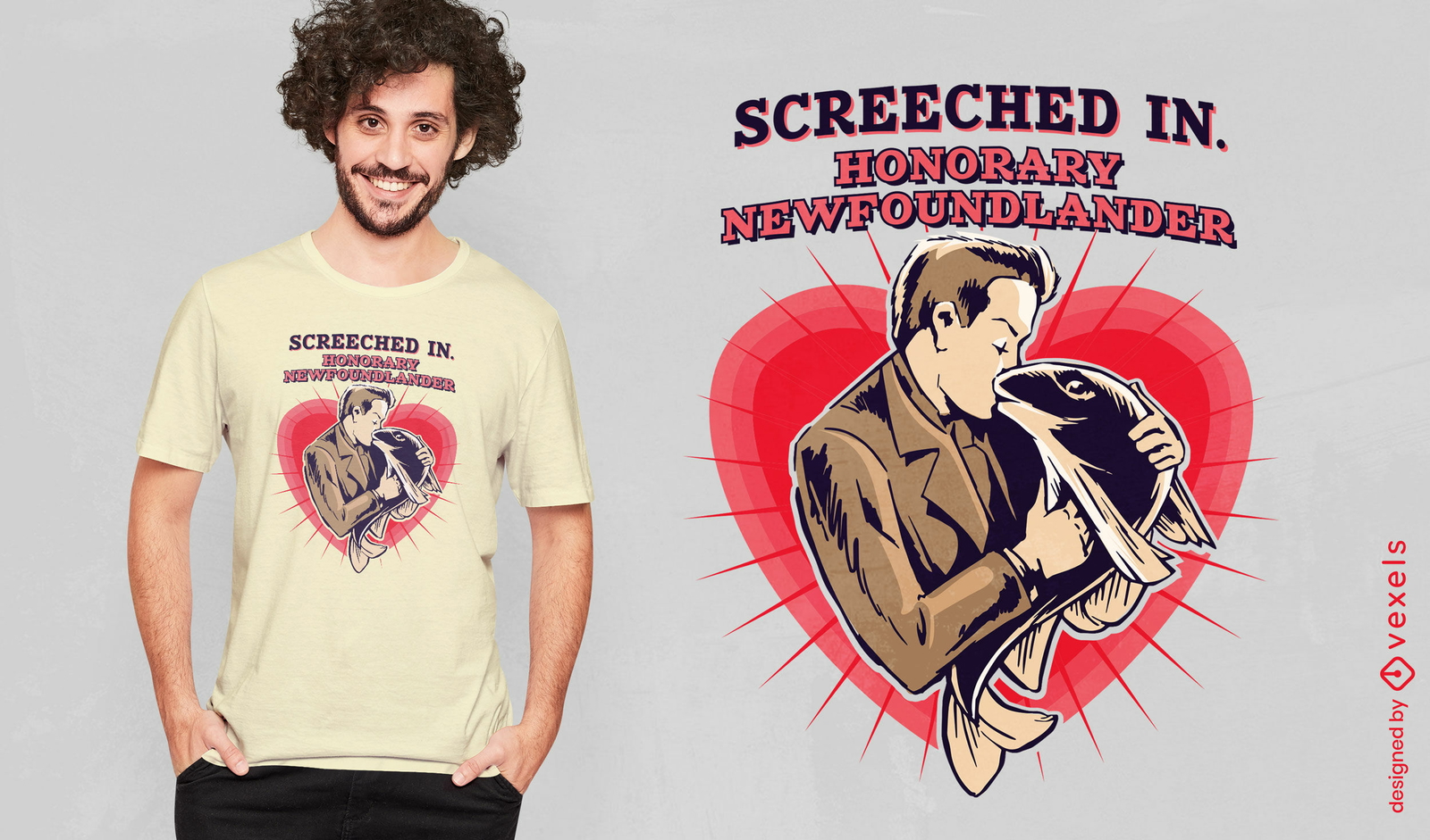 Diseño de camiseta de hombre y pez animal.