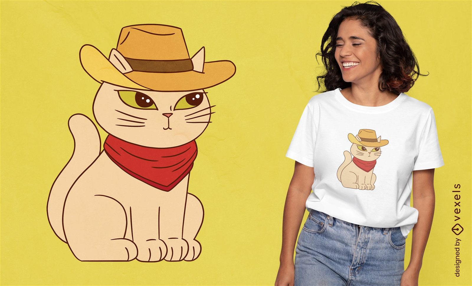 Design de camiseta de chapéu de cowboy de gato