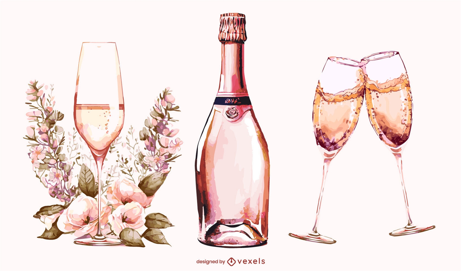 Champagner-Trinkflasche und ausgefallene Gläser