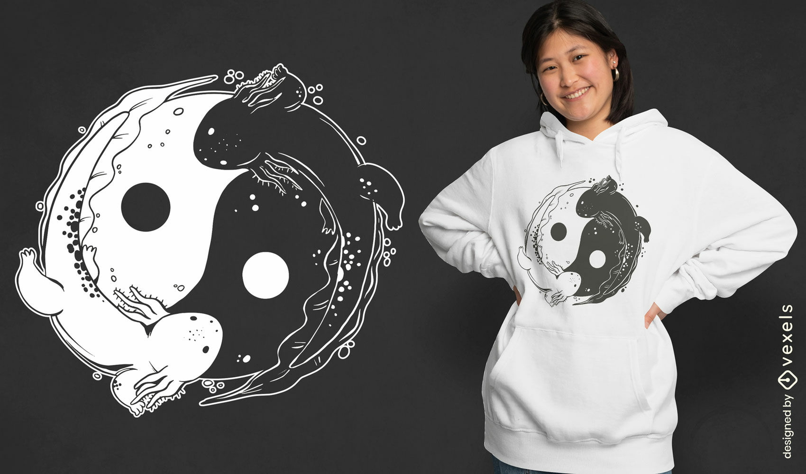 Diseño de camiseta Axolotl yin yang