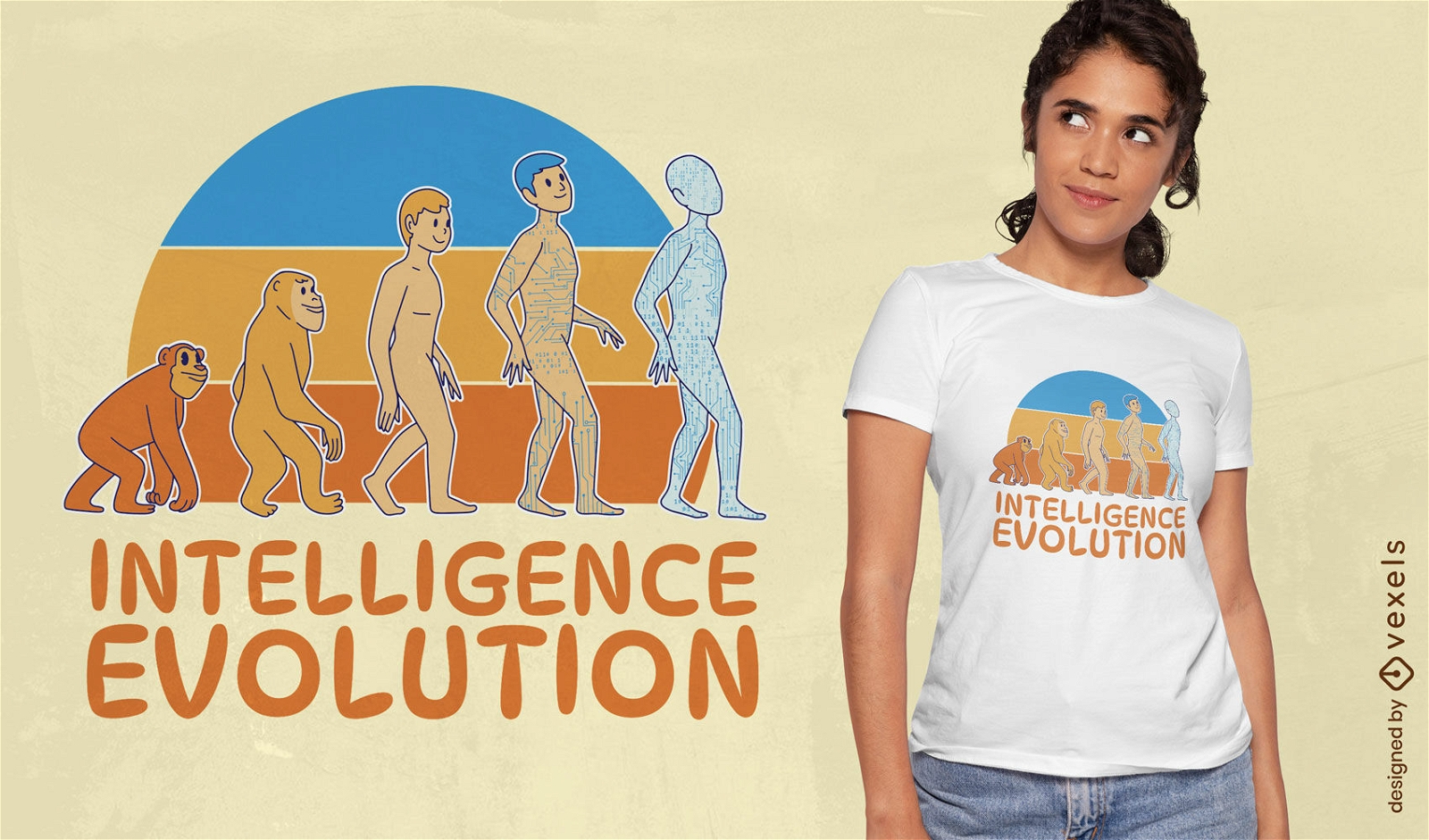 Evolution Retro-Sonnenuntergang-T-Shirt-Design