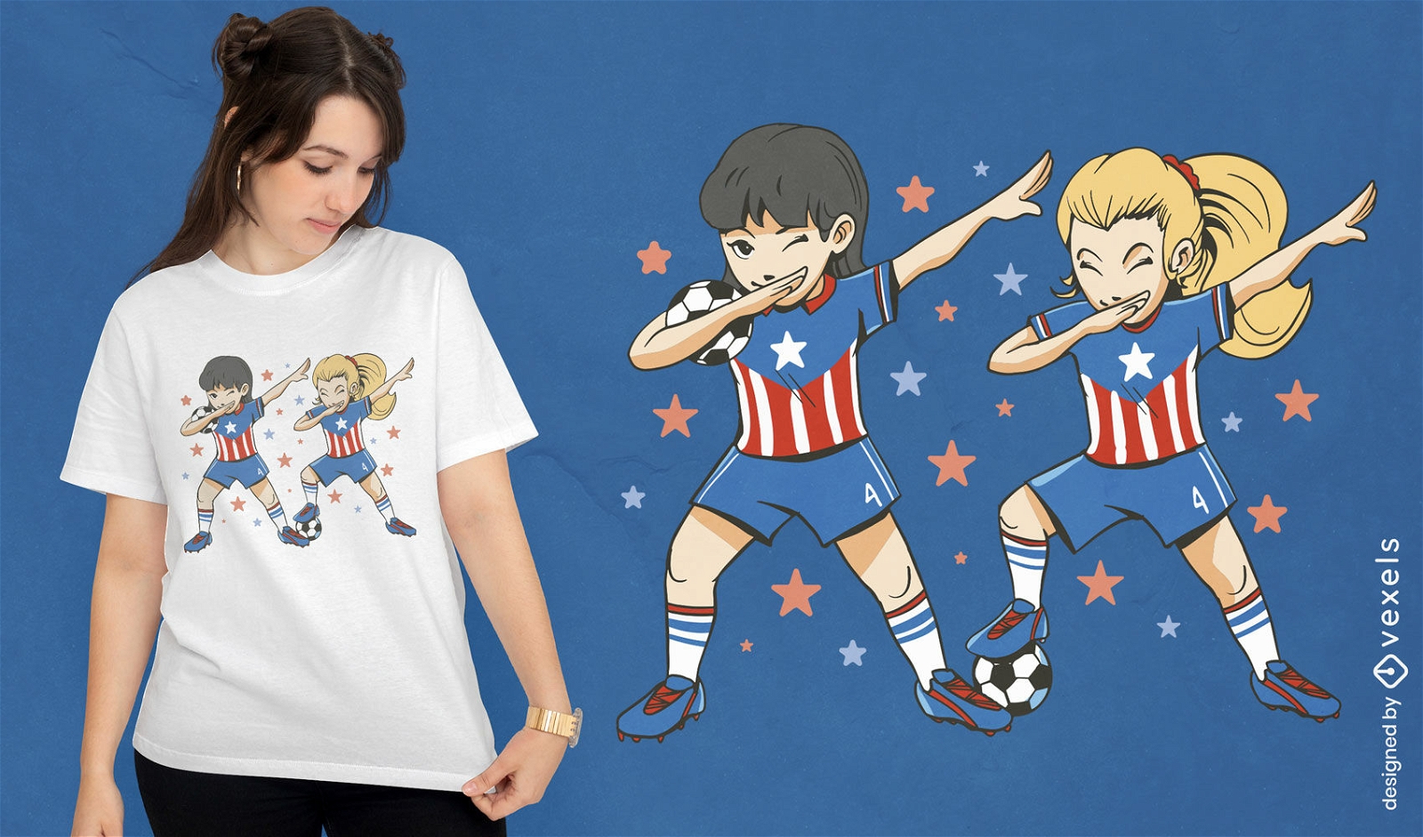 T-Shirt-Design mit Fußball-Spielerinnen
