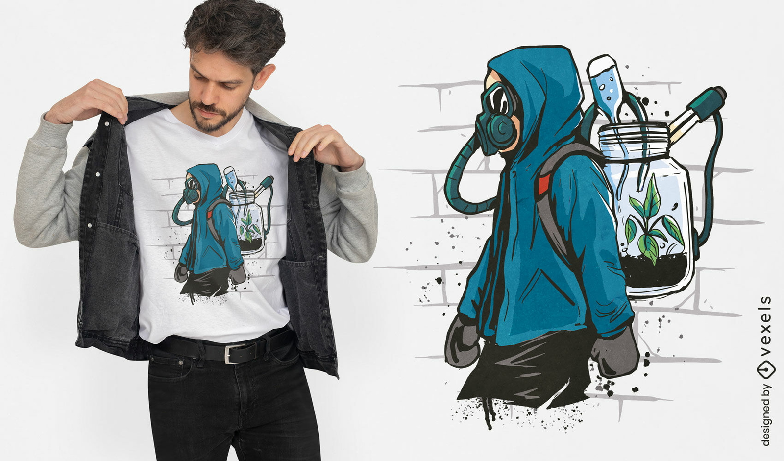 Pessoa com design de camiseta de máscara futurista