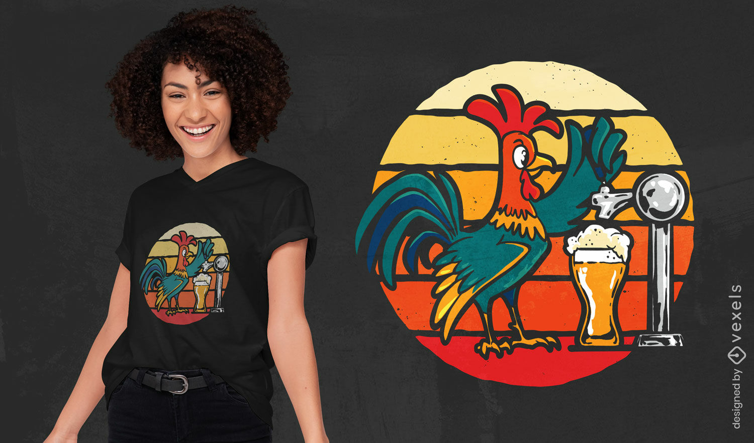 Diseño de camiseta de cerveza gallo.