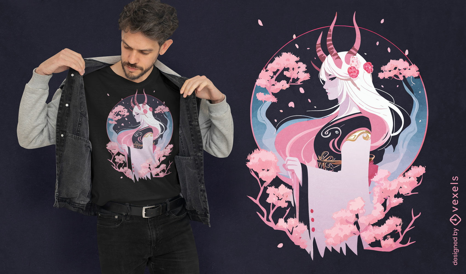 Design de camiseta de menina de fantasia japonesa demônio