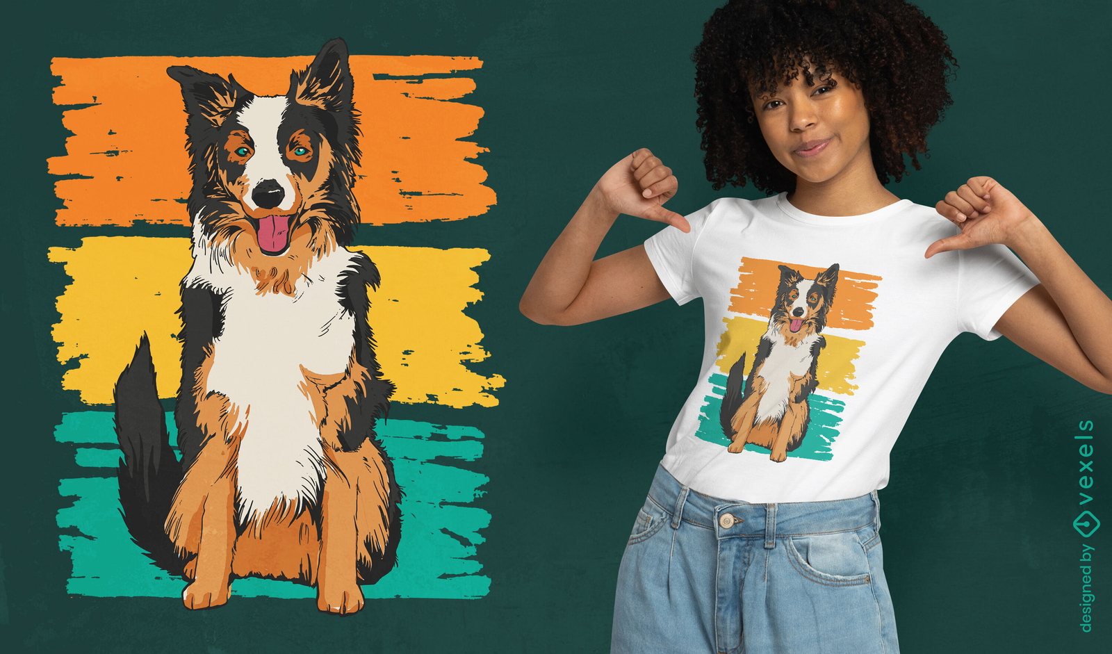 Diseño de camiseta de perro border collie animal