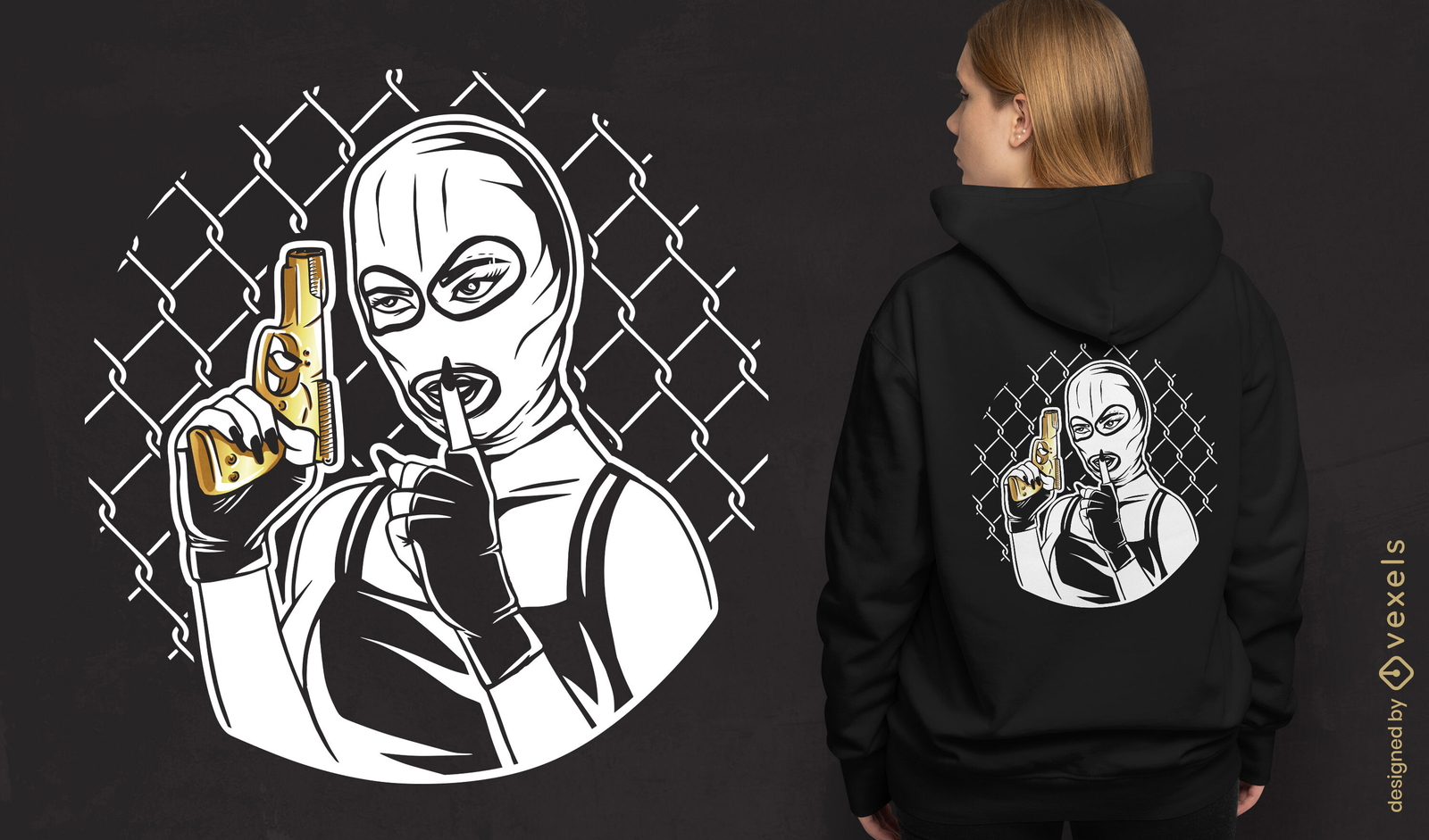 Gângster de mulher com design de camiseta de arma