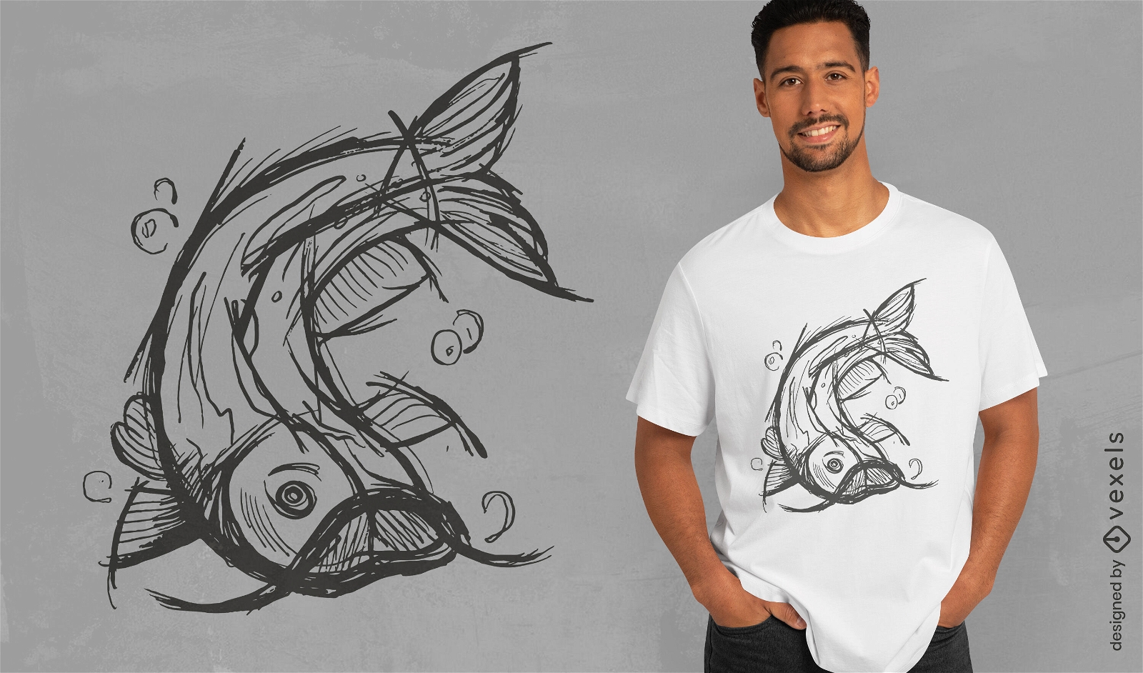 Catfish sketch hand drawn t-shirt design