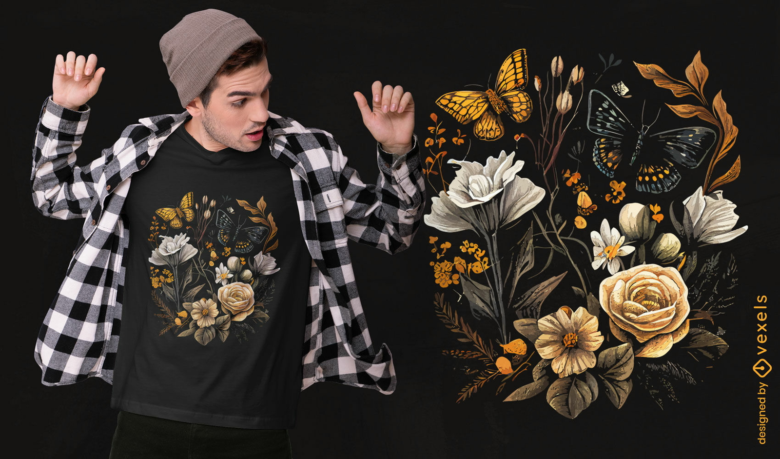 Realistic flowers botanical t-shirt design
