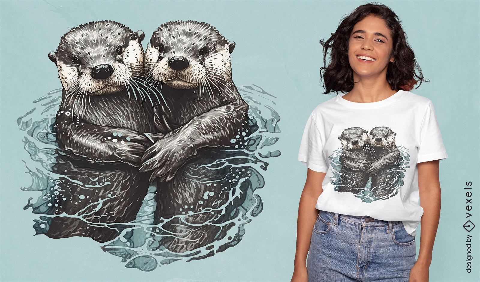 Design de camiseta de natação de lontras