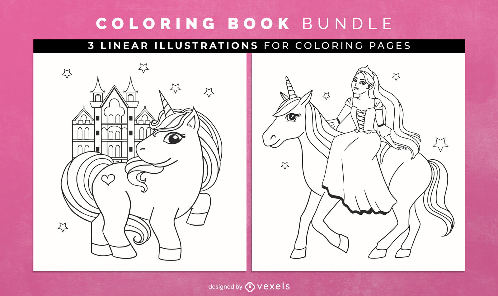 Lindas páginas de diseño de libro para colorear de unicornio y princesa