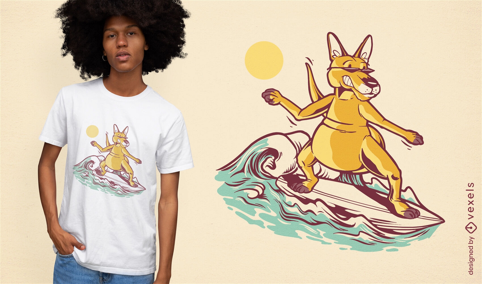 Kangaroo surfing t-shirt design 